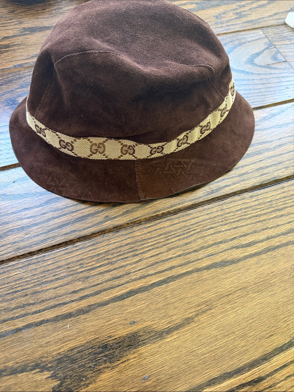 Gucci Brown Suede Bucket Hat with Signature Web Trim
